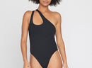 Black Ribbed One Shoulder One Piece 