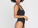 Black Ribbed One Shoulder One Piece 