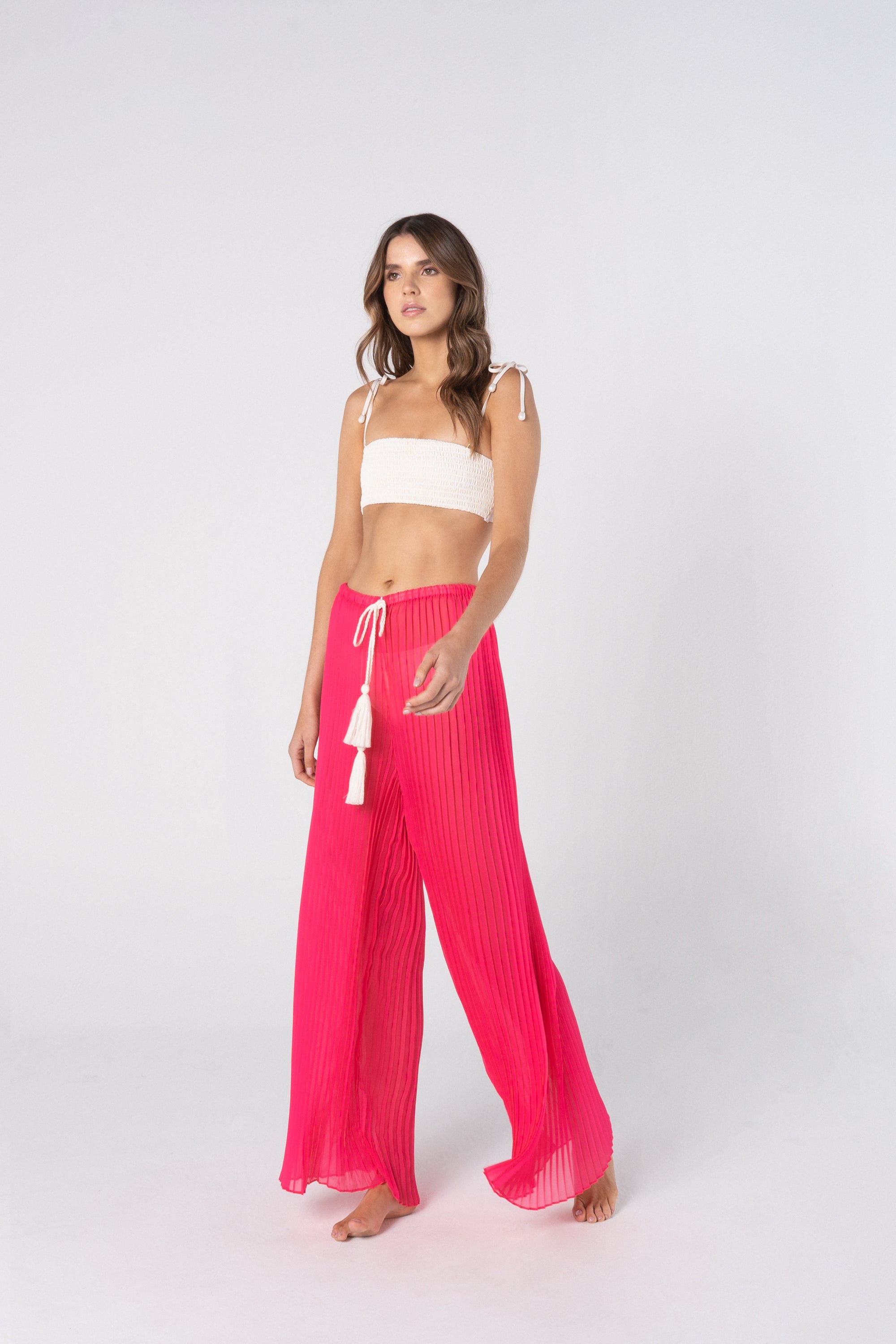 pleated hot pink coverup palazzo pants