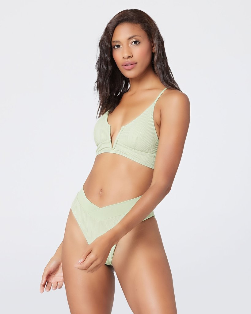 Light Green High Waisted V Front Textured Bikini Bottom