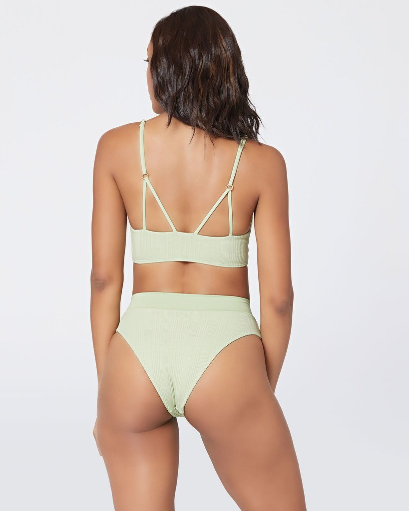 Light Green High Waisted V Front Textured Bikini Bottom