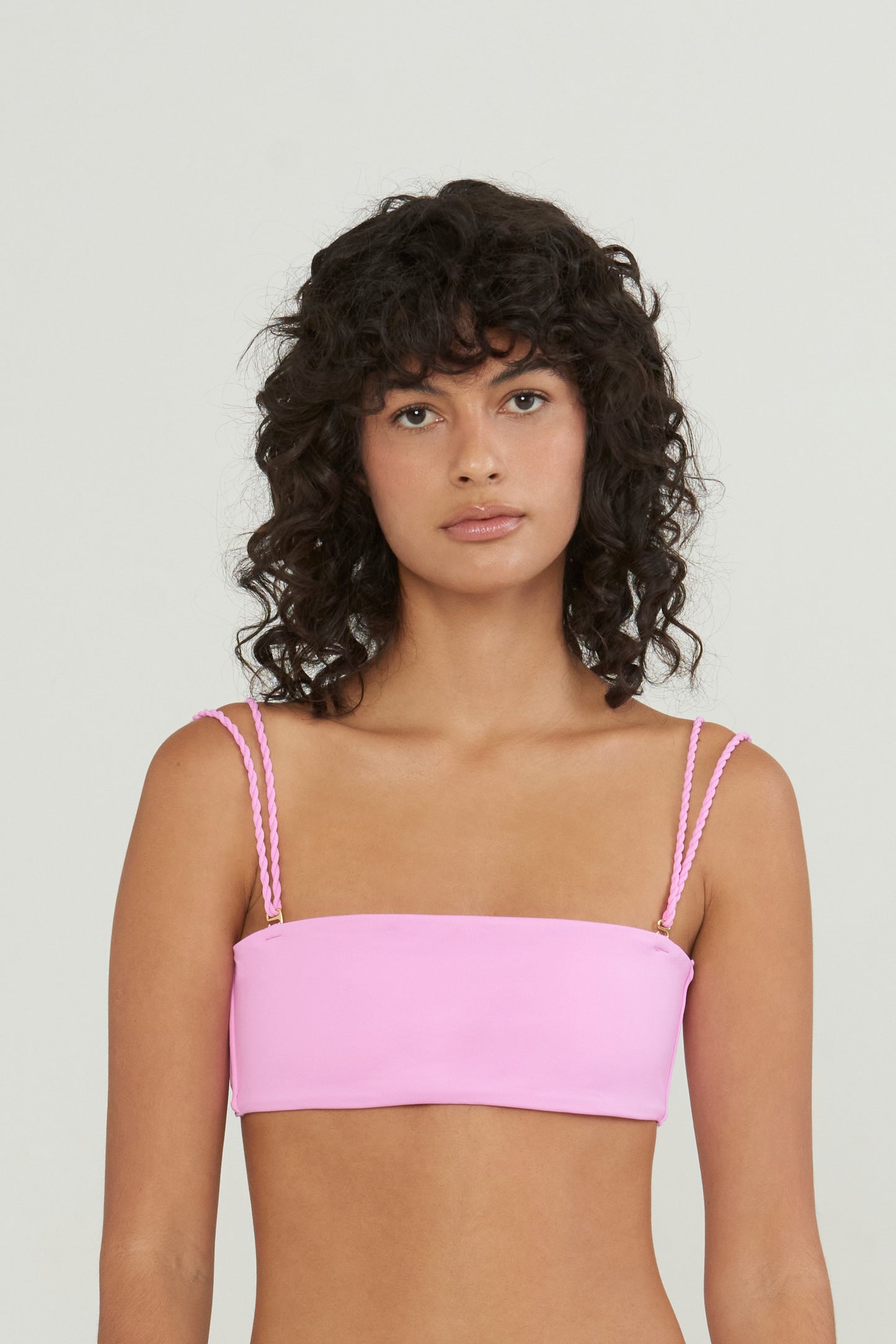 Pink Floral Print Terry Bandeau Bikini Top – Xandra Swimwear