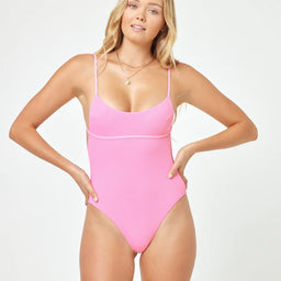 Pink Ribbed Open Back One Piece
