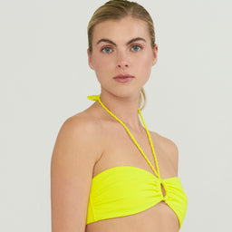 yellow ribbed bandeau style bikini top