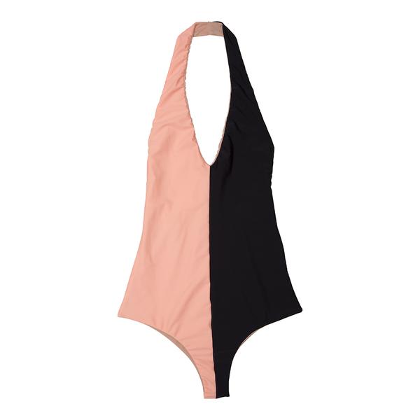 Pink and black halter one piece