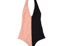 Pink and black halter one piece