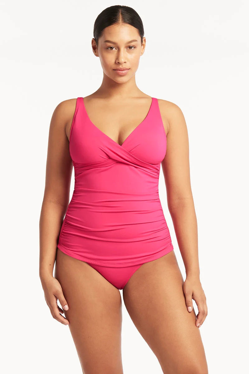 Hot Pink Cross Front Support Tankini Top 