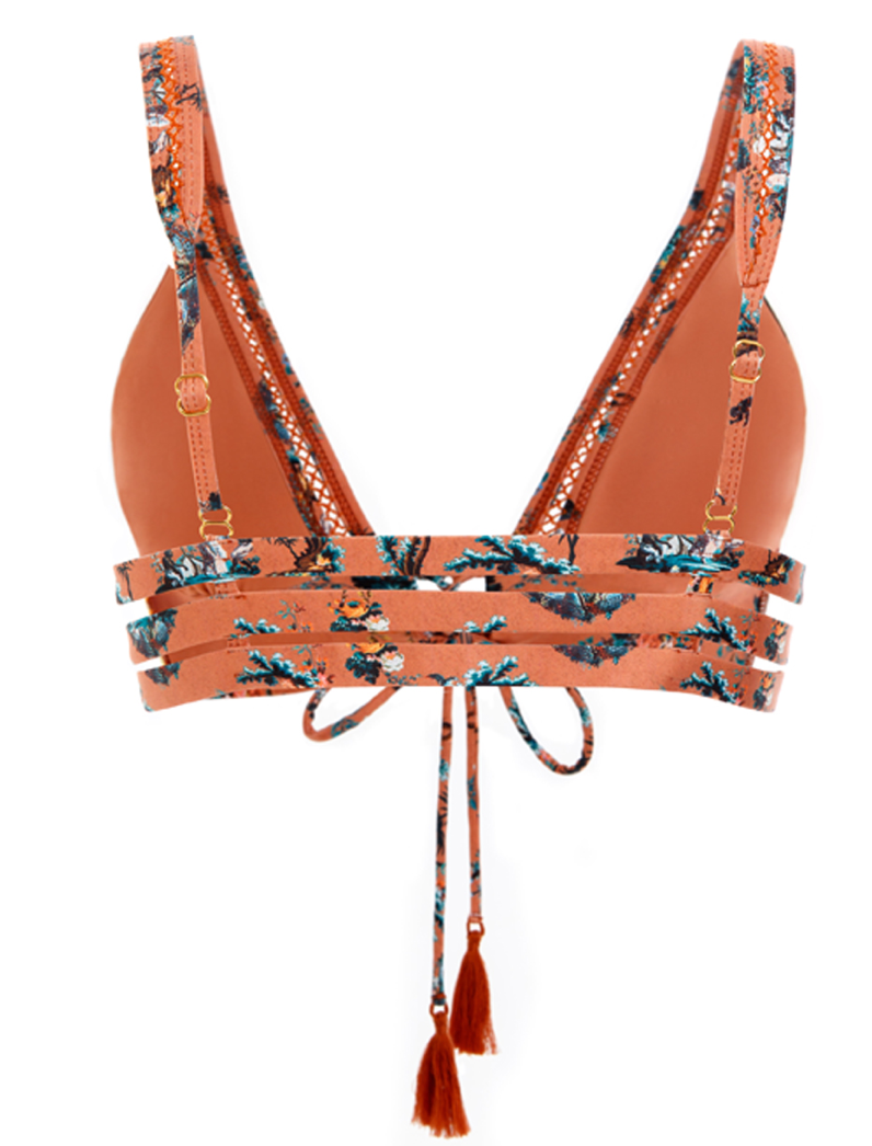 Rust Colored Tropical Print Triangle Top