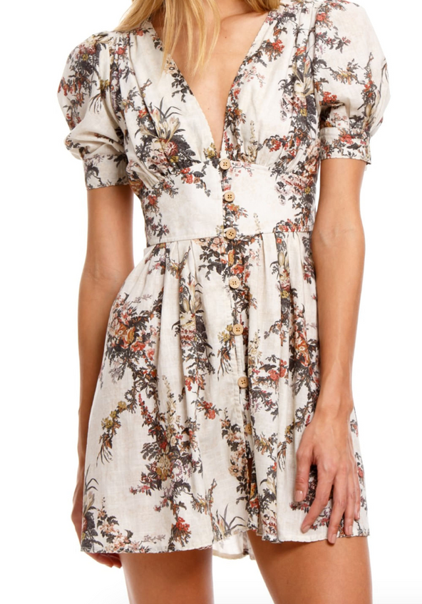 White Floral Print Short Dress