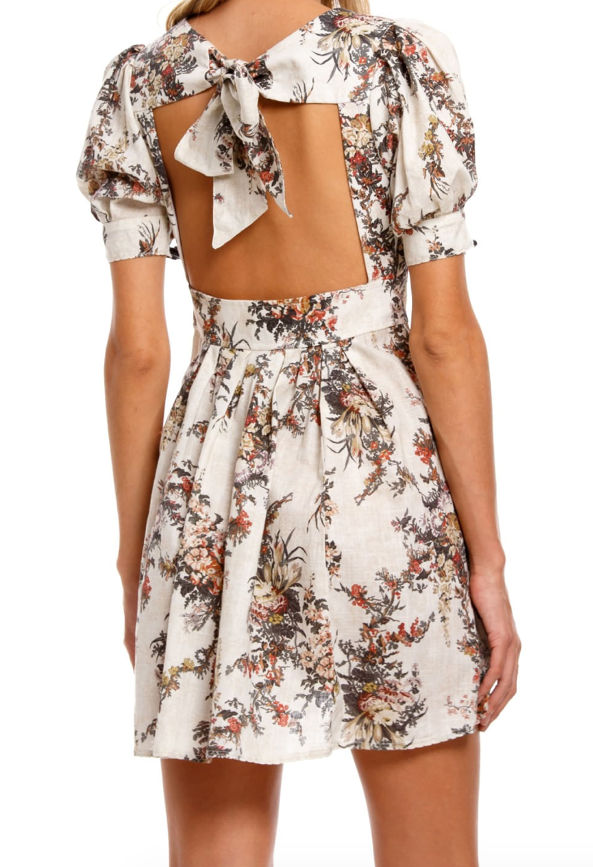 White Floral Print Short Dress