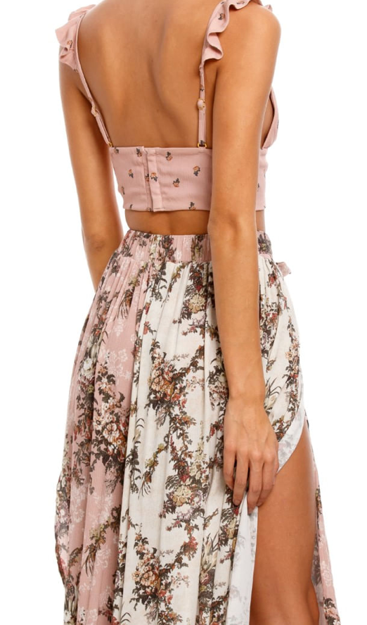 Pink Flower Print Ruffle Strapped Top