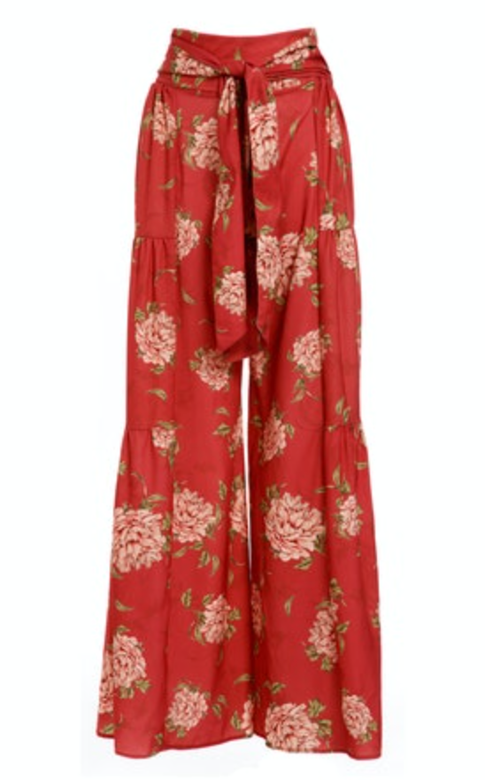 Red Flower Print Pants