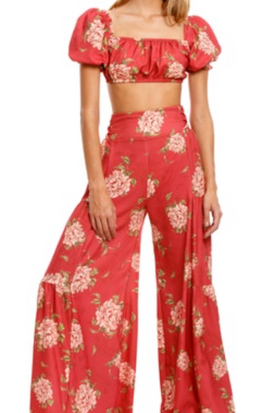 Red Flower Print Pants