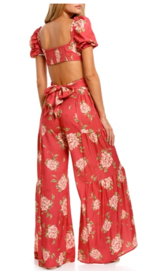 Red Flower Print Pants