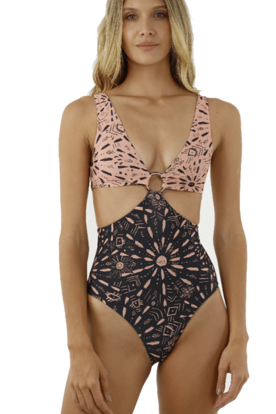 Pink And Black Printed Monokini