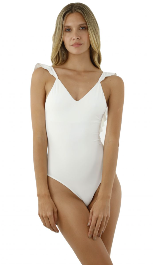 White Ruffle Strapped One Piece