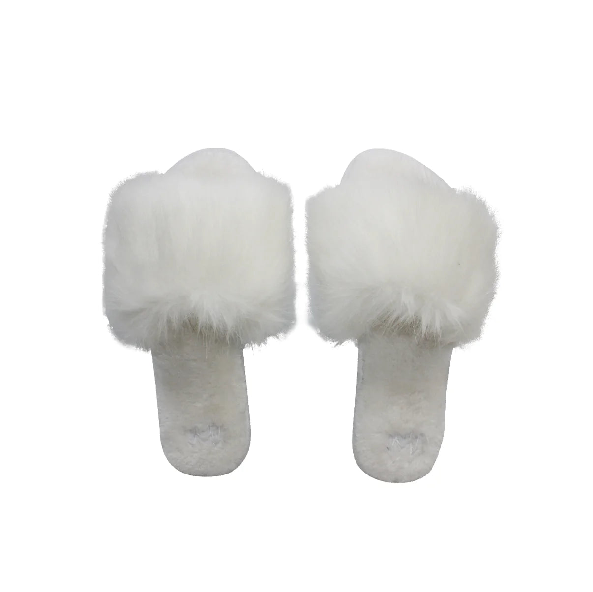 White Furry Open Toe Slippers