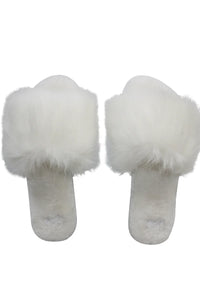White Furry Open Toe Slippers