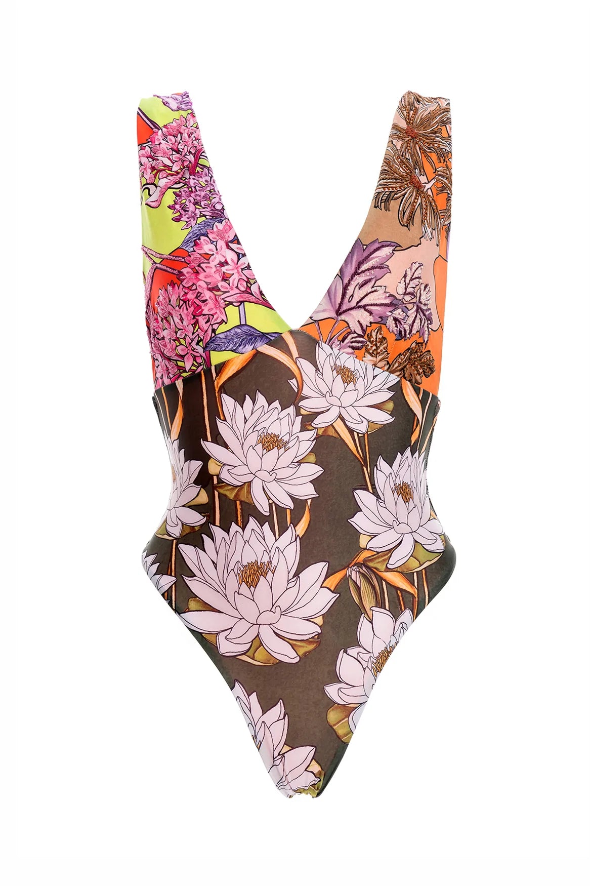 Multicolor Floral Print Plunging One Piece