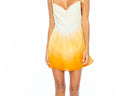 White to orange fade short dress with cowl neck