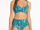 Twist Front Blue Printed Underwire Bikini Top