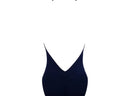 Dark Blue Deep Plunging Halter One Piece