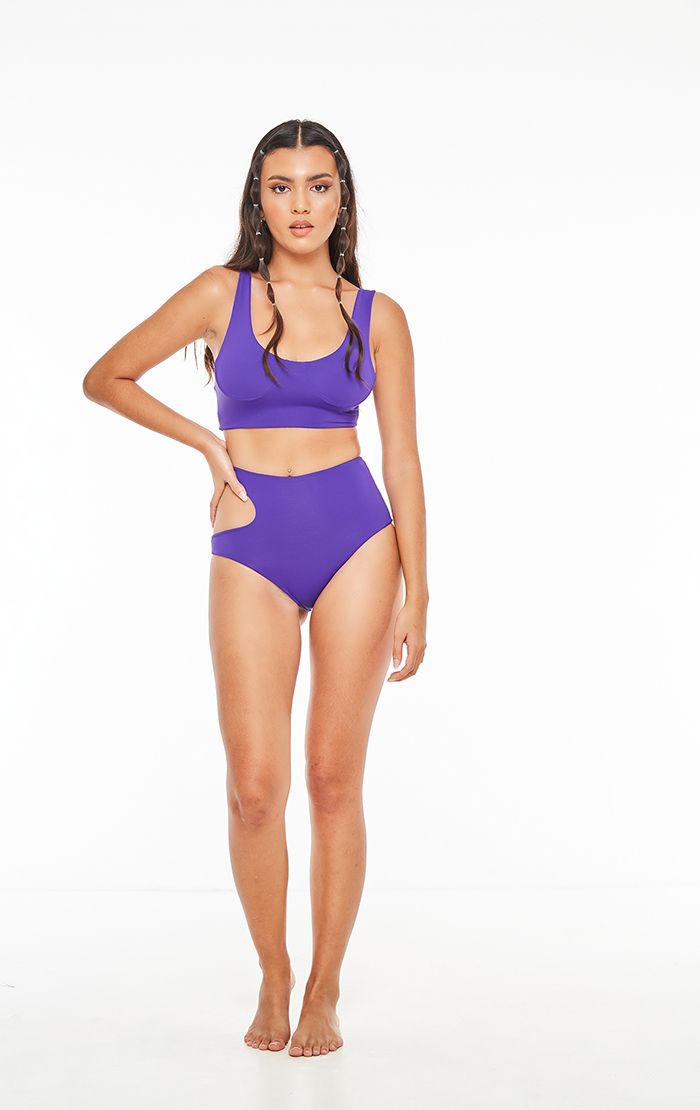 Purple Cut Out Side Bikini Bottom