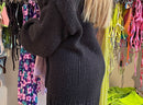black hand knit chunky oversize sweater with pockets
