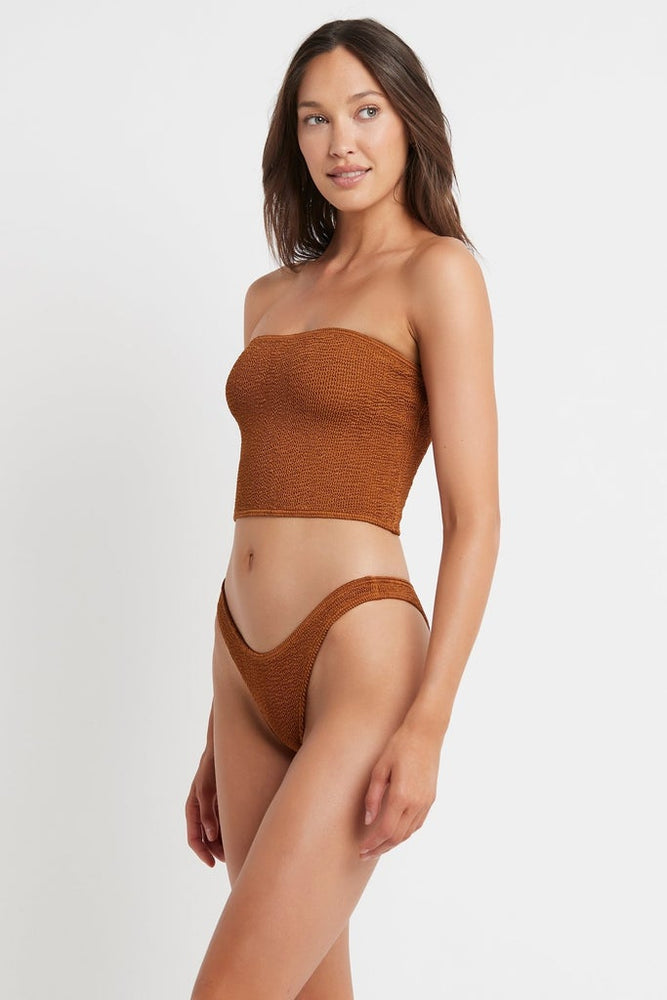 
                  
                    Load image into Gallery viewer, One size fits all shimmer brown tube bikini top and matching bottoms.
                  
                