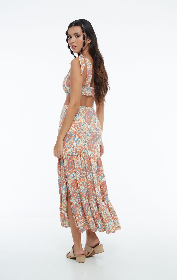 Tiered Multicolor Paisley Skirt