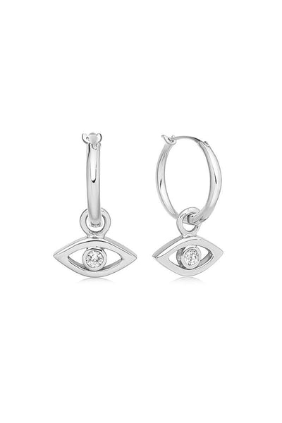 Silver Eye Charm Hoop Earrings