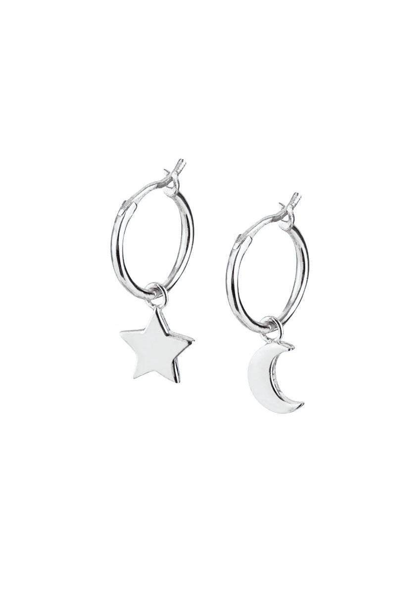 Mismatched Star And Moon Charm Earrings
