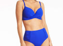 Blue Crossed Front Moulded Cup Underwire Supported Bikini Top