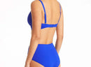 Blue Crossed Front Moulded Cup Underwire Supported Bikini Top