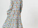 Bright Long Sleeve Abstract Print Maxi Dress