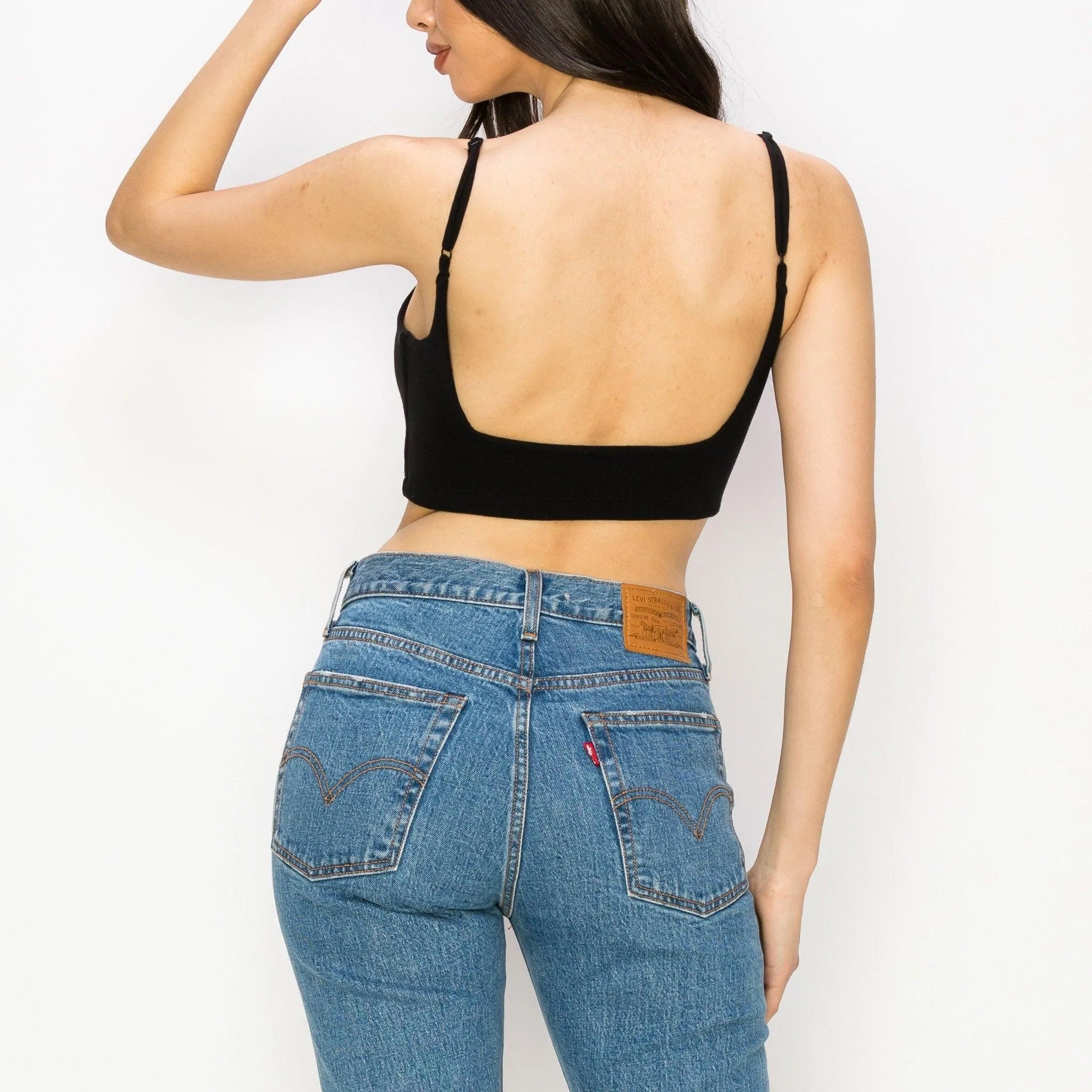 Black Ribbed Low Back Crop Top