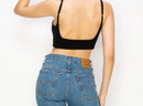 Black Ribbed Low Back Crop Top