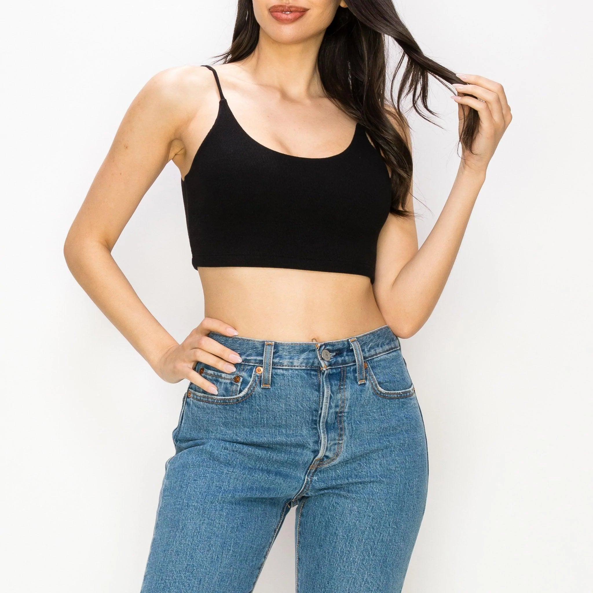 Black Ribbed Low Back Crop Top