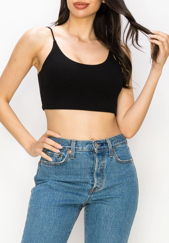 Black Ribbed Low Back Crop Top