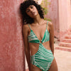 green leaf print monokini with ring detail 