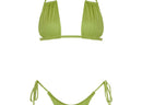Light green string bikini top with matching tie side cinch bikini bottoms.