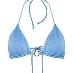 blue triangle bikini top with ring in center