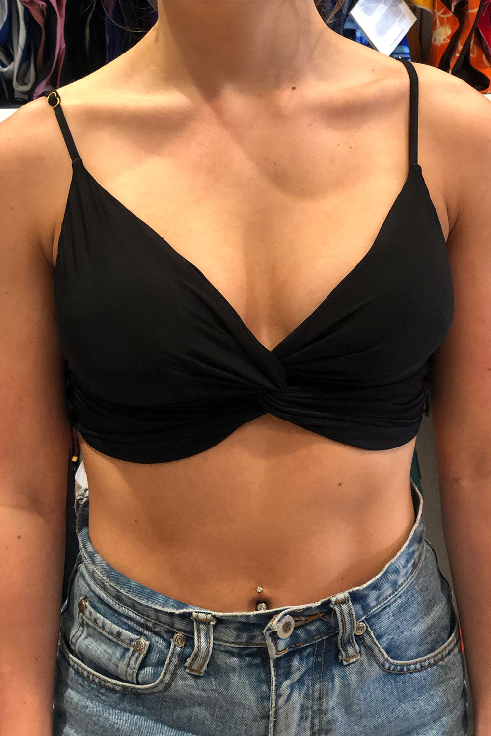 Twist front black bikini top