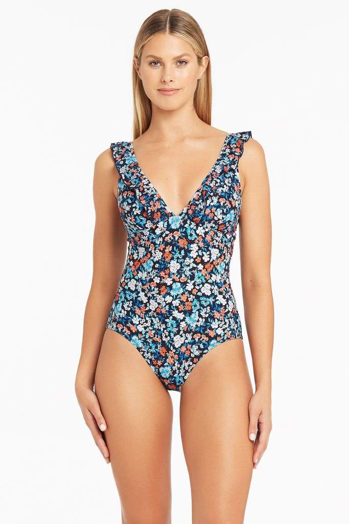 Flower Print Ruffled Strap One Piece 