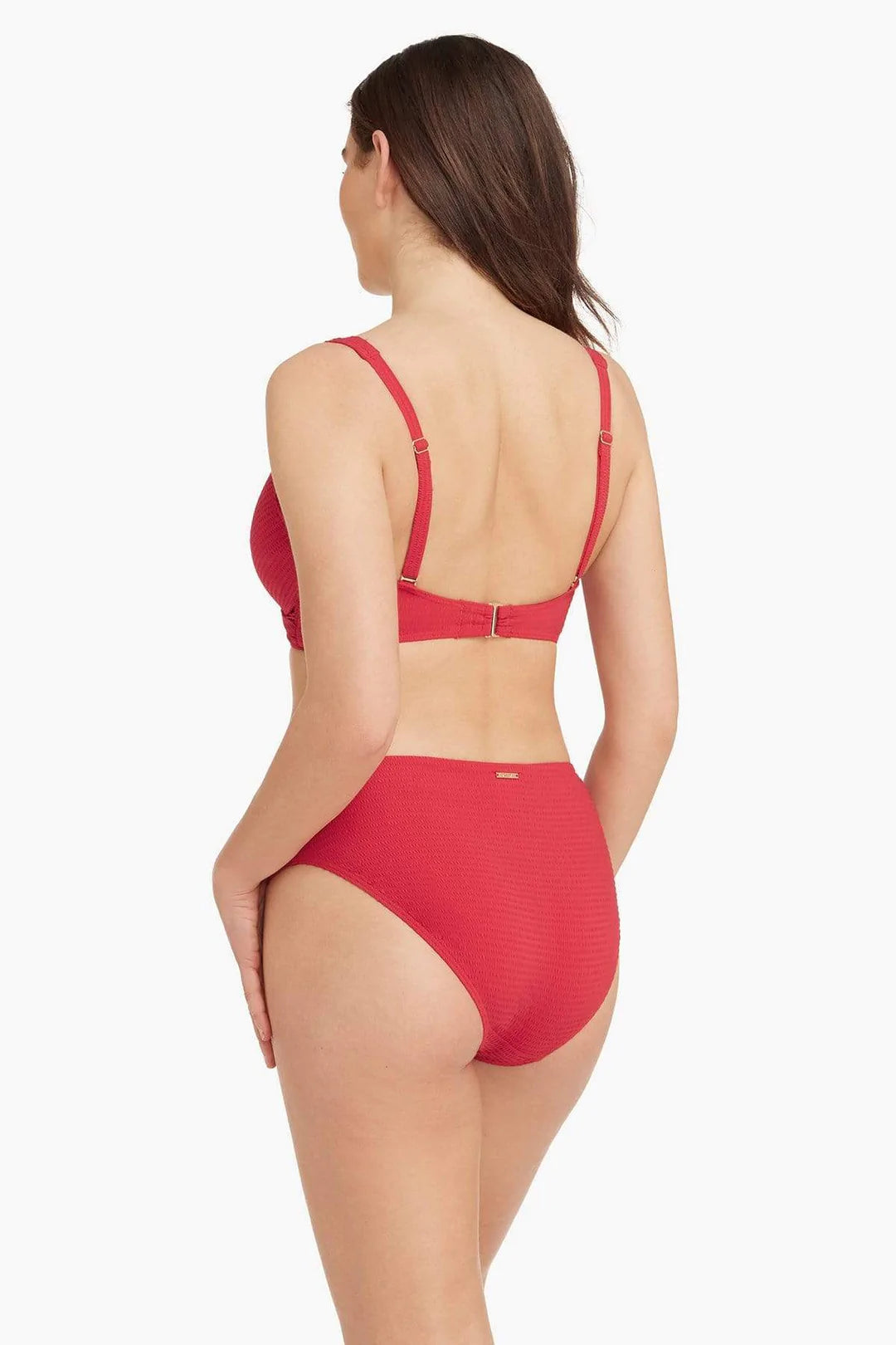 Red Textured Mid Rise Bikini Bottom