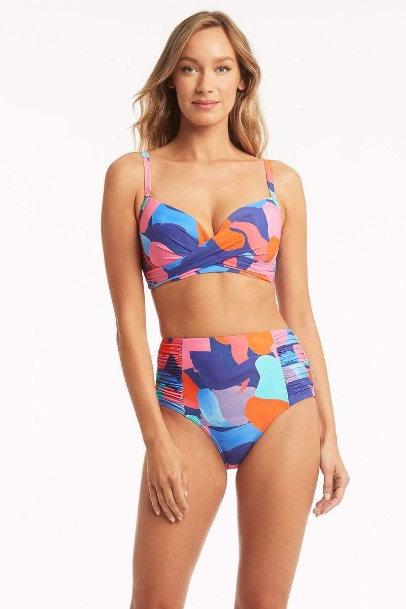 Printed Cross Front Moulded Underwire Bikini Top