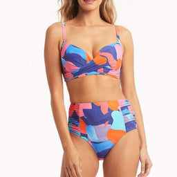 Printed Cross Front Moulded Underwire Bikini Top