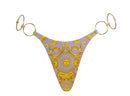 light purple bikini bottoms with gold print sun design and gold ring side details