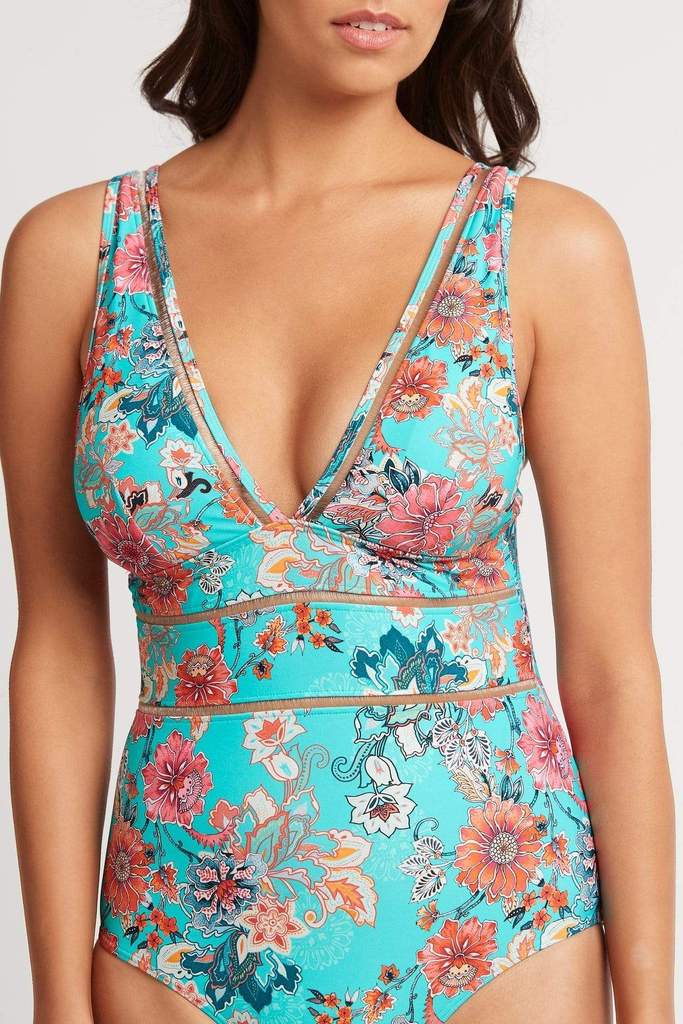 Supportive V-Neck Floral Print One Piece