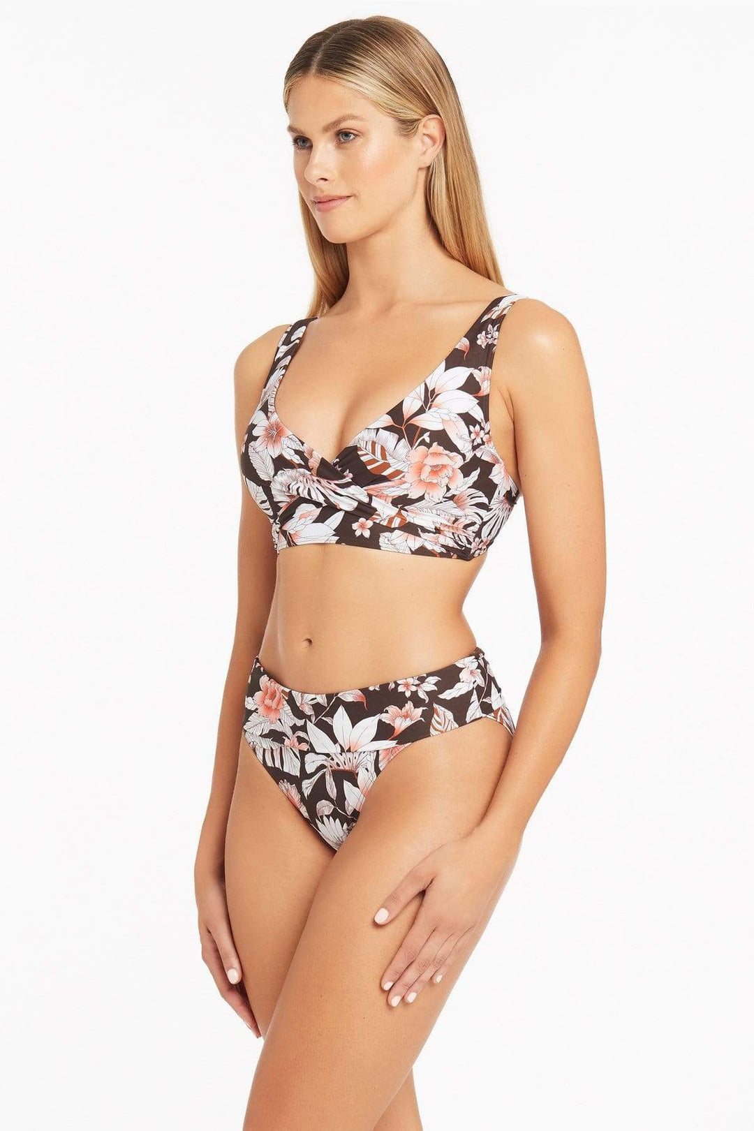 Floral Print Cross Front Bikini Top 